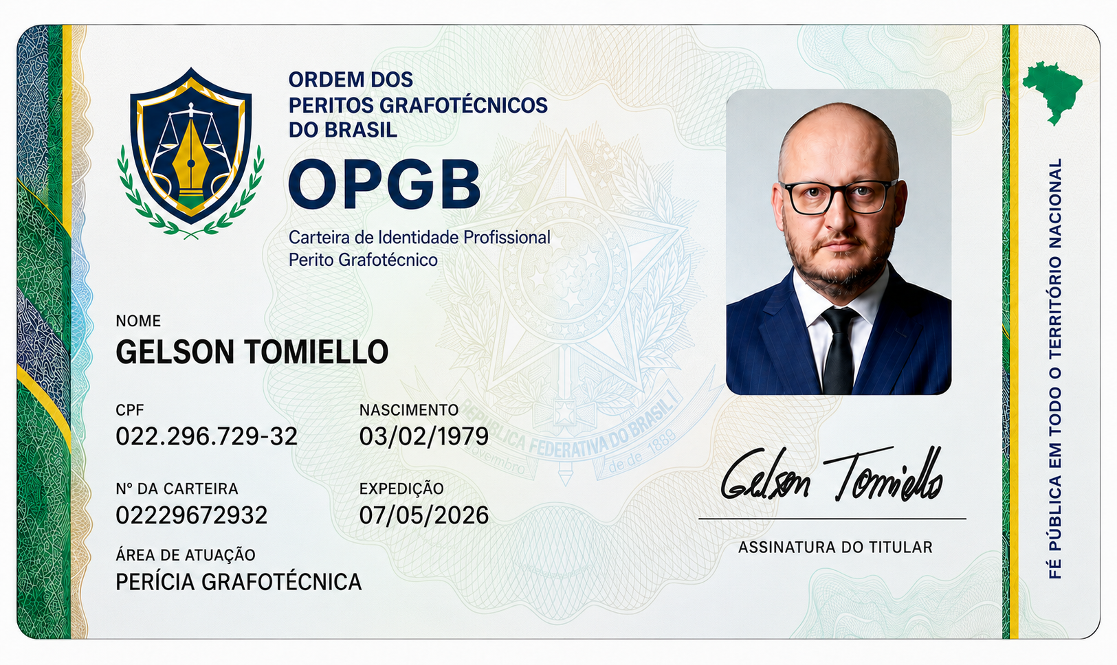 Carteira de Identidade Profissional - OPGB - Gelson Tomiello